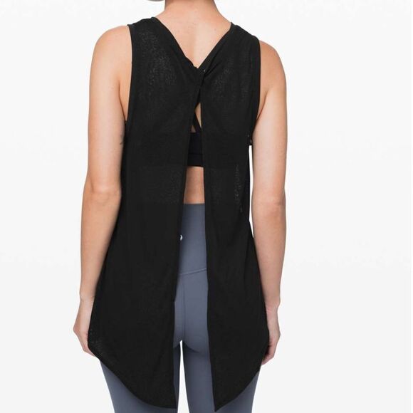 NWT New LULULEMON Meet Halfway Open Back Tank Black Mesh Lace Texture PSHT 10 - Picture 1 of 7